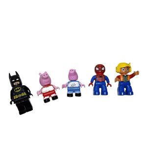 Duplo Characters Lot – Spider‑Man, Batman, Peppa Pig & Boy w/ Yellow Hat (5pc)